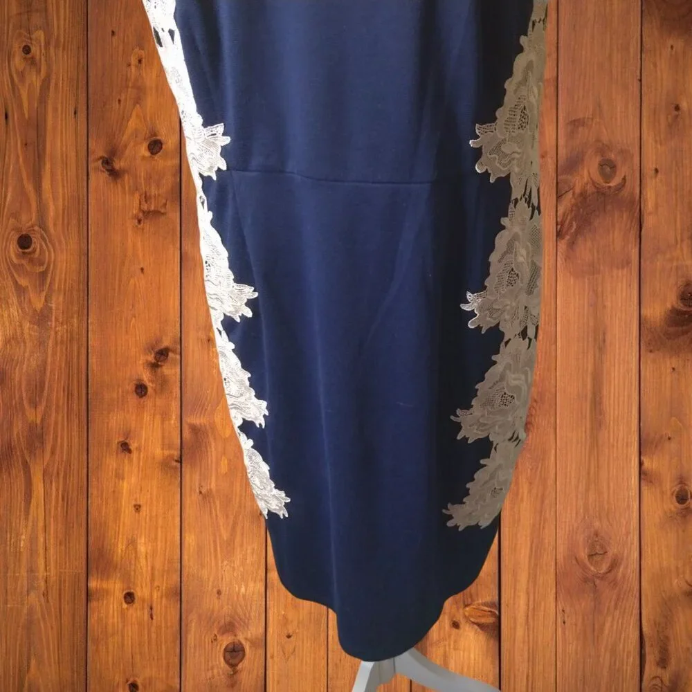 Trixxi  Size 16 Blue Sheath Dress Floral Lace Accents Classic Party Feminine